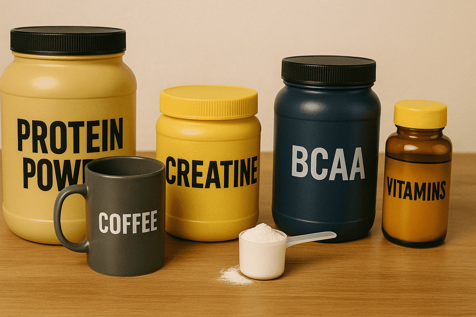 protein tozu, creatin, bcaa, vitamin, kahve